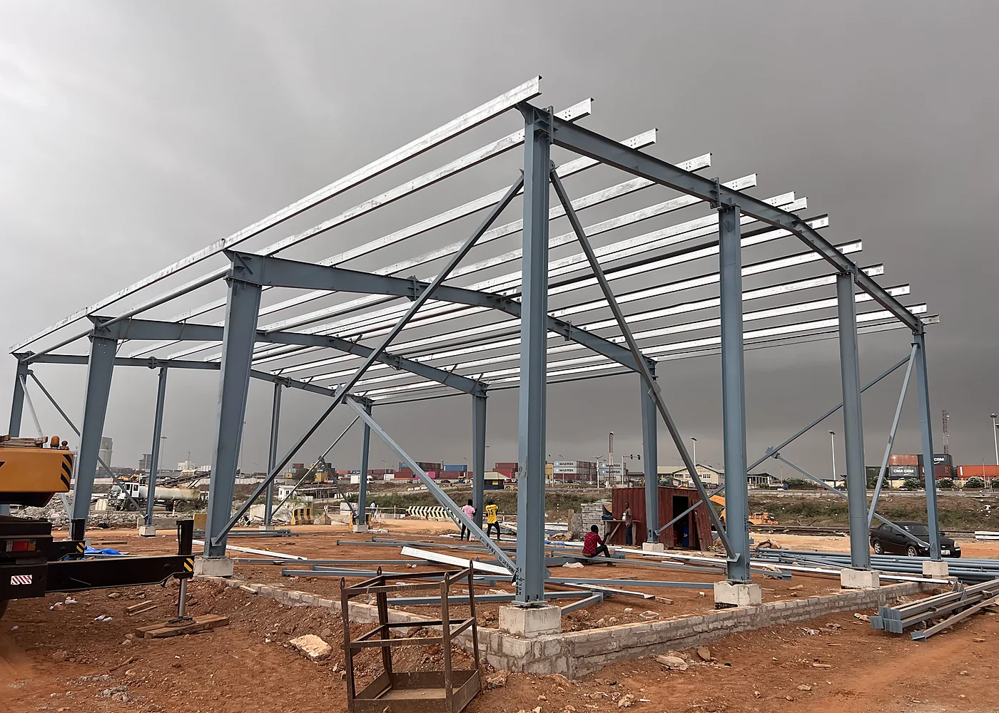 Structural steel frame under construction